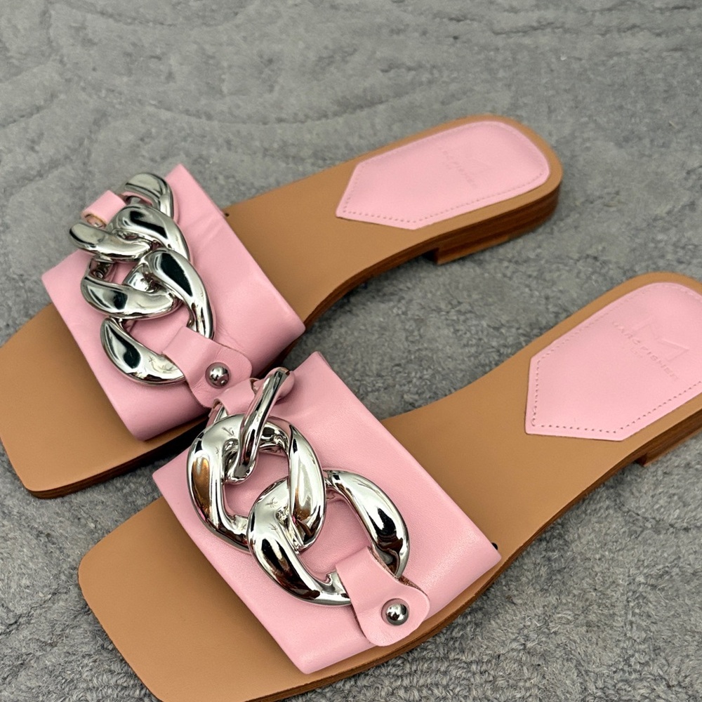 Marc Fisher Pink Sandals with Silver Chain Accent